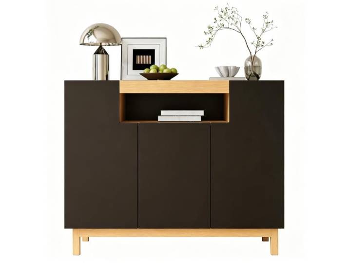 Buffet 120 5x42x96cm 3 portes pour salon et salle à manger meubles de rangement multifonctionnels Noir