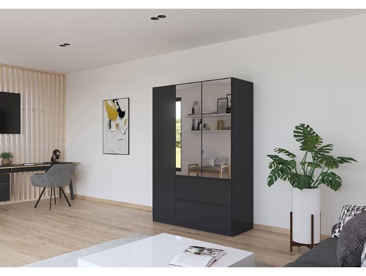 Drehtürenschrank Costa mit Spiegeltür 136cm Grau/Graumetallic Classic