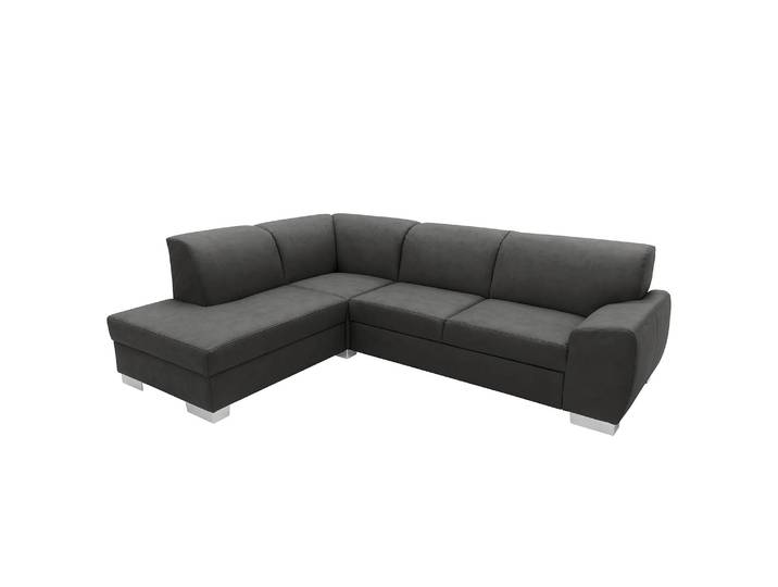 Ecksofa Schwarz Kunstleder Jami 260 x 81 x 195cm Ottomane davorstehend links mit Schlaffunktion Modern