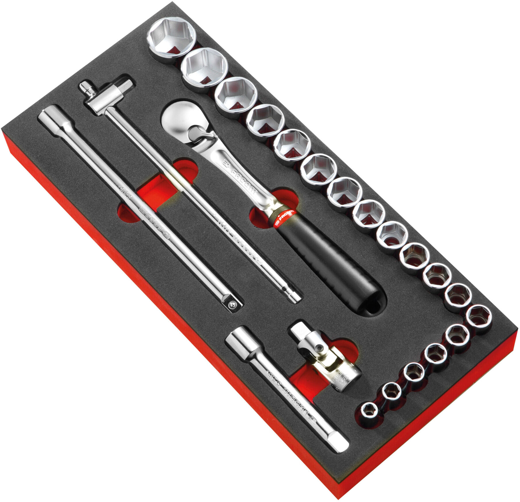 Facom Schaumstoffmodul - Serie 1/2" Antriebselemente, Steckschlüssel, Umschaltknarre 23-tlg. (MODM.SL1)