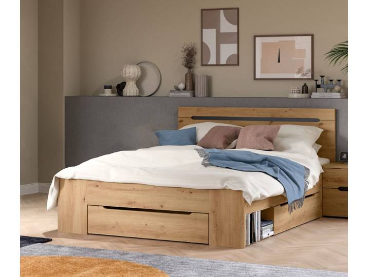 Holzbett Canu , mit Auszüge , Artisan / Basalt grau