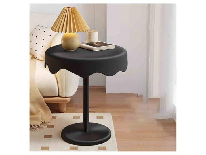 Einzigartiger kuchenförmiger PP-Beistelltisch mit verdickter Metallbasis Wohnzimmer, Schlafzimmer, Sofa und Büro, Heimdekoration(Black)