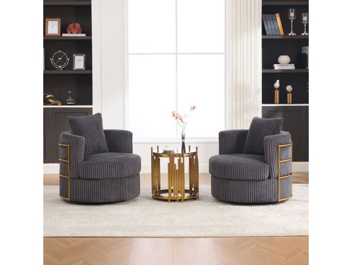 Fauteuil pivotant en velours côtelé - Lot de 2 - Pivotant 360° - Velours côtelé gris - Accoudoirs rembourrés