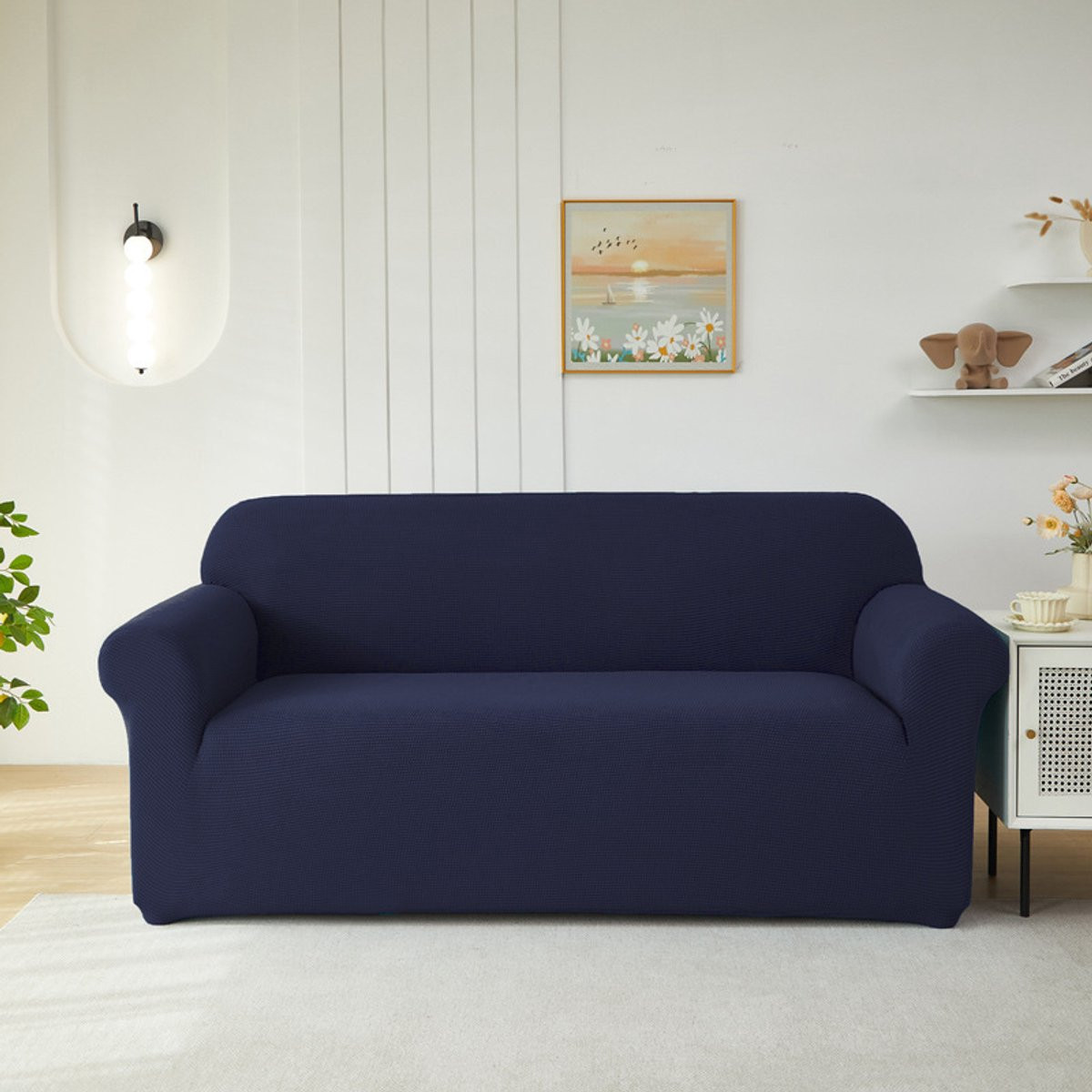 Donkerblauwe Stretch Bankhoes voor 3 Zits Bank, Universele Elastische en Krasbestendige Sofahoes