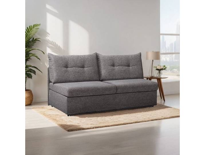 Schlafsofa Retford Webstoff/Velours mit Bettkasten Mischgewebe 89x136x82cm Dunkelgrau ausziehbar modern