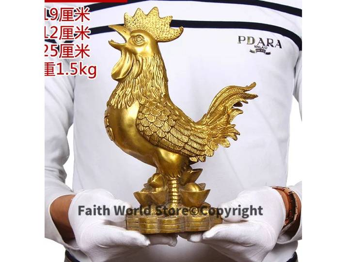 Statue de coq en laiton, porte-bonheur, soigneuse, isman, bureau, maison, boutique, dessin d'argent, protection efficace, coq, grand, 25cm