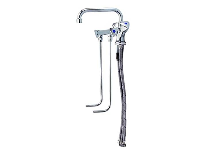 Gastro Spülbeckenhahn Niederdruck für Boiler Mischbatterie Wasserhahn BieTal® Profi Spültischarmatur mit 2x 30 cm Unterspülung 2 Becken für Gastronomie & Großküche - Schwenkbarer Auslauf