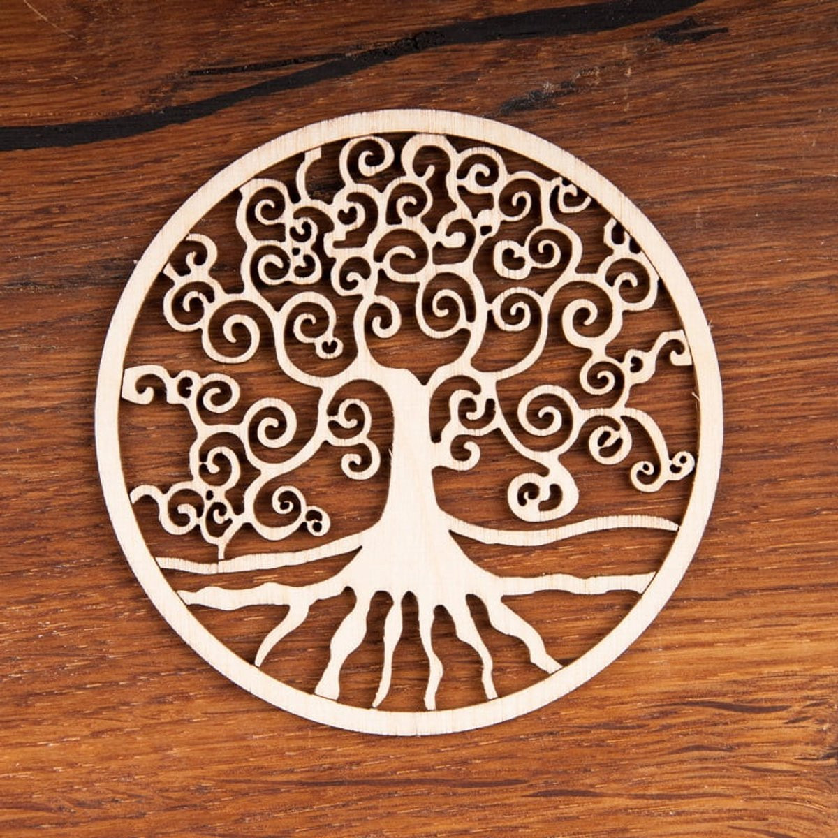 Yggdrasil levensboom decoratie van hout voor op tafel, 8 cm
