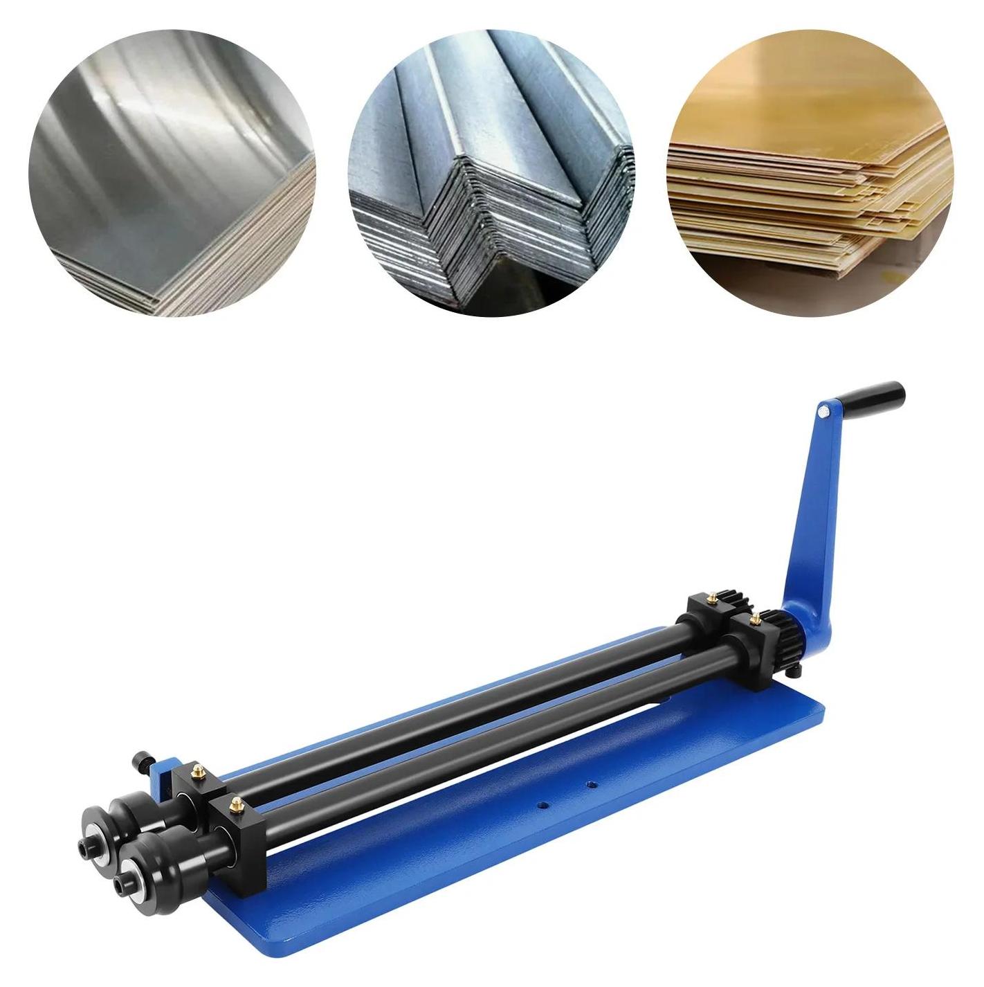 Blech-Sickenmaschine - Manuelle Bördel- und Sickenmaschine - 460 mm Ausladung - Bis 1,2 mm Blech - 6 Walzensätze 4/6/7,5 & 1,5/3/6 mm - Tischmontage - Blau