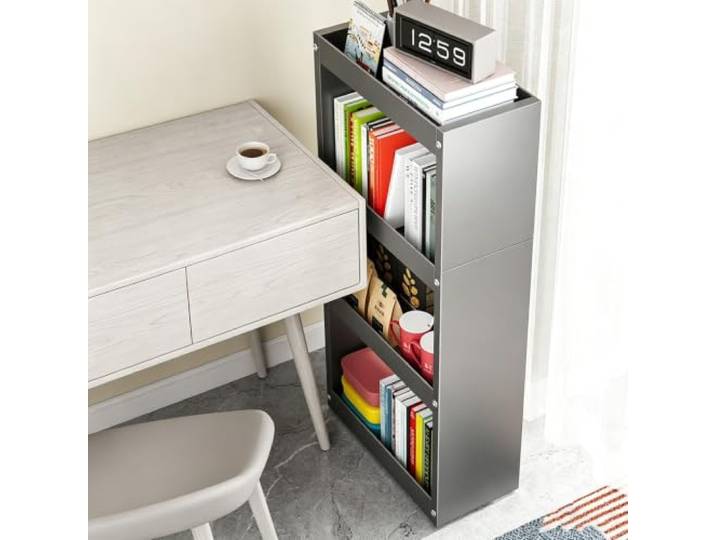 Schmales Küchenregal mit Rollen, Nischenwagen für Küche, Bad & Haushalt Platzsparendes Design, Robuste Bauweise, Mobile Aufbewahrung, Vielseitig Einsetzbar(GRAY,4Tier 98x55x17cm)