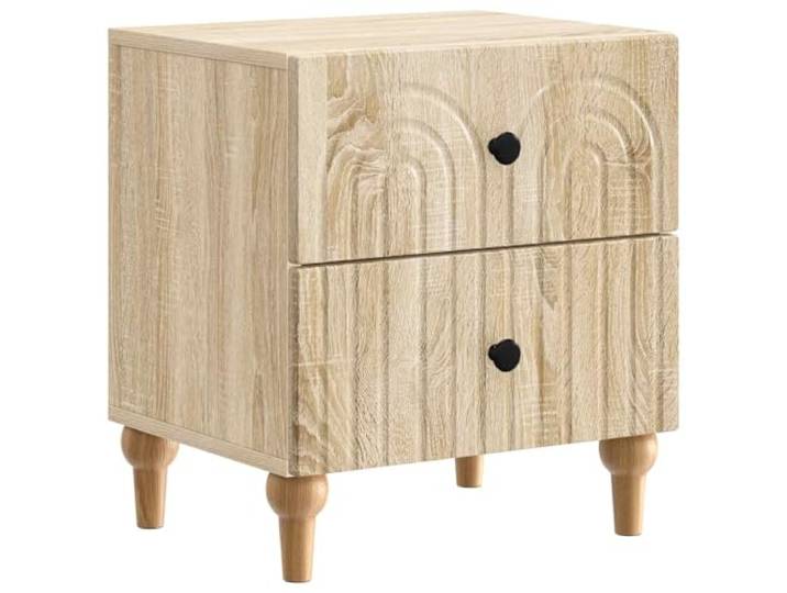 KDVXBCQJH Nachttisch mit 2 Schubladen Sonoma-Eiche 43x34,5x48cm Kompakter Beistelltisch fürs Schlafzimmer mit Streifenmuster, eleganter Ablage & Stauraum aus Holzwerkstoff.