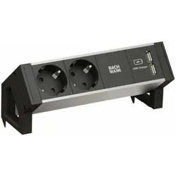 Bachmann, Steckdosenleiste, Desk 2 Alu Black (4x, CEE 7/3, USB-A)