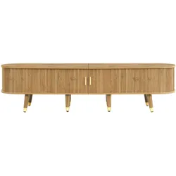 OKWISH TV-Schrank MDF Holzmaserung 175x38x45 cm mit Schiebetür, Stauraum und Kabelmanagement