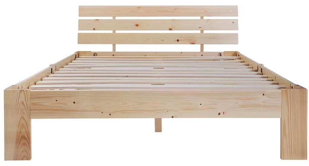 Doppelbett - Bettgestell aus massivem Kiefernholz - Lattenrost - 140 x 200 cm - Minimalistisch-moderner Stil - Naturfarben