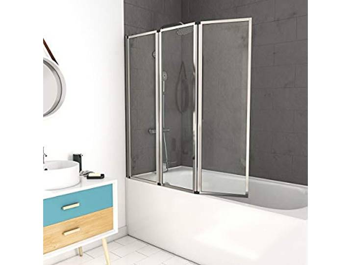 AURLANE Pare-Baignoire Pivotant 3 Volets Chrome - 125x143 cm - Verre Trempé 4 mm - ZAGGY Chrome