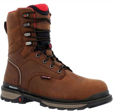 "Rocky Rams Horn 8"" Comp Toe WP Work Boot (Men's) in Brown, Size 8.5 M, Leather/Memory Foam"