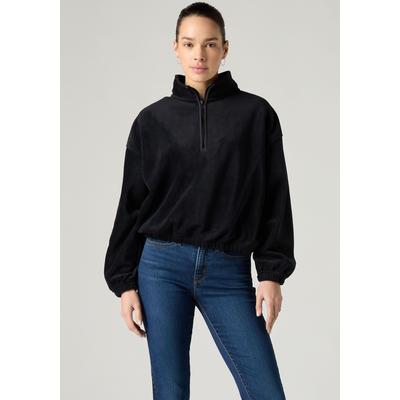 Fleecepullover LEVI'S "LSE_DELTA 1/4 ZIP", Damen, Gr. L (40), schwarz (caviar), Fleece, Obermaterial: 100% Polyester, bequem taillenbedeckt, ohne Ausschnitt, elastischer Bund, Sweatshirts Fleecepullover, Pflegeleichte Fleece- Qualität