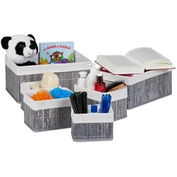 Relaxdays 12 x Aufbewahrungskorb Bambus grau Weiß,Grau