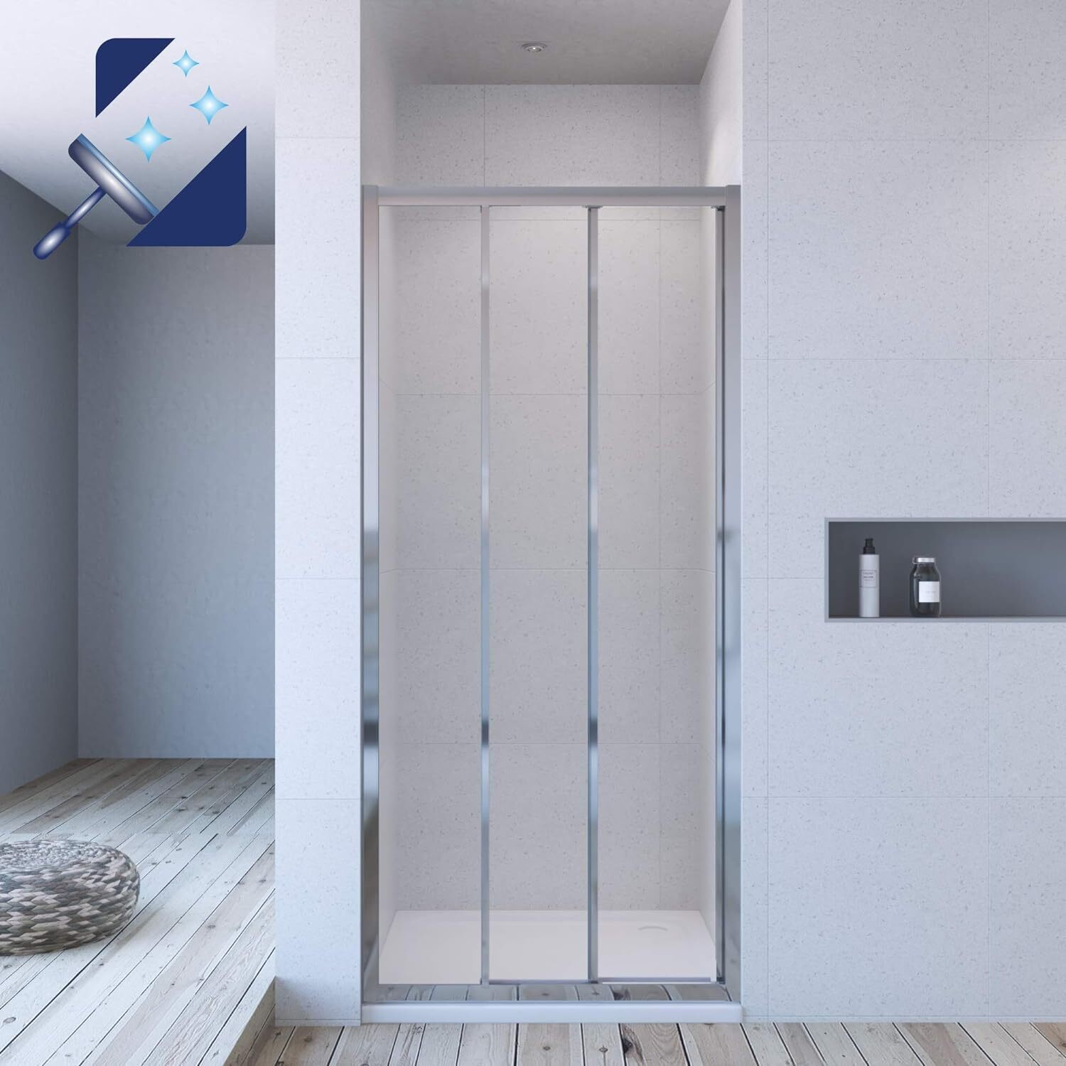 AQUALAVOS Duschtür Nische Gleittür Schiebetür 120x195cm 6 mm Einscheibensicherheitsglas (ESG) mit Nano Beschichtung