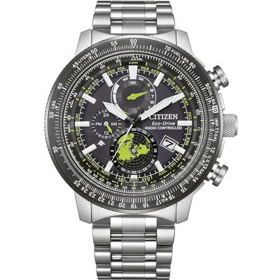 Funk-Multifunktionsuhr CITIZEN "Promaster Geo Trekker", silber (silberfarben), Armbanduhren, Herren, Armbanduhr, Solar, Herrenuhr, Edelstahlarmband, Datum, 2. Zeitzone