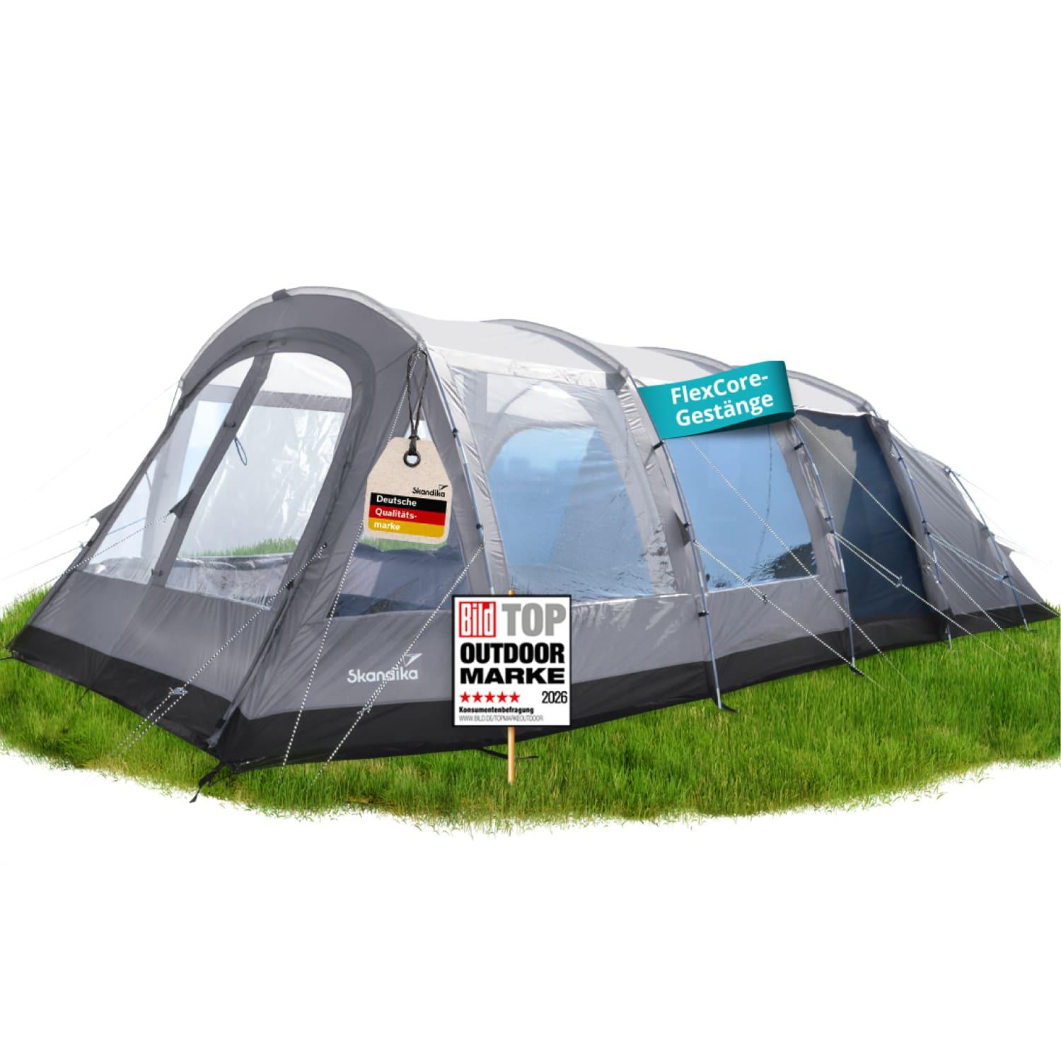 Skandika Tunnelzelt Svalgard 6 Sleeper Protect XL | Campingzelt für 6 Personen, FlexCore-Gestänge, schwarze Schlafkabine, 5000 mm Wassersäule