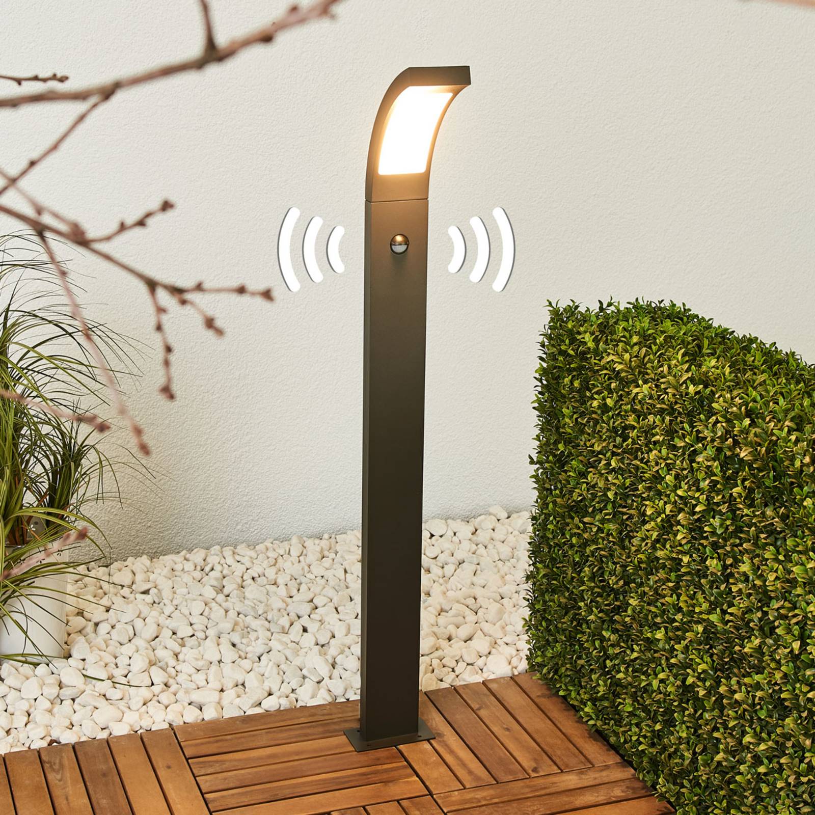 Lucande Juvia LED path light, 100 cm, motion detector, IP54, Black, Aluminium, Modern, Outdoor lights with Sensor