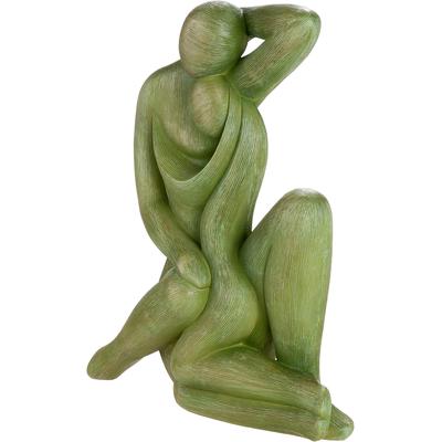 Skulptur GILDE "Figur Frau Silent movement grün", grün, B:29,5cm H:37,5cm T:13cm, Kunstharz, Dekofiguren, modern abstrakte Figur sitzende Frau Wohnaccessoire Dekofigur