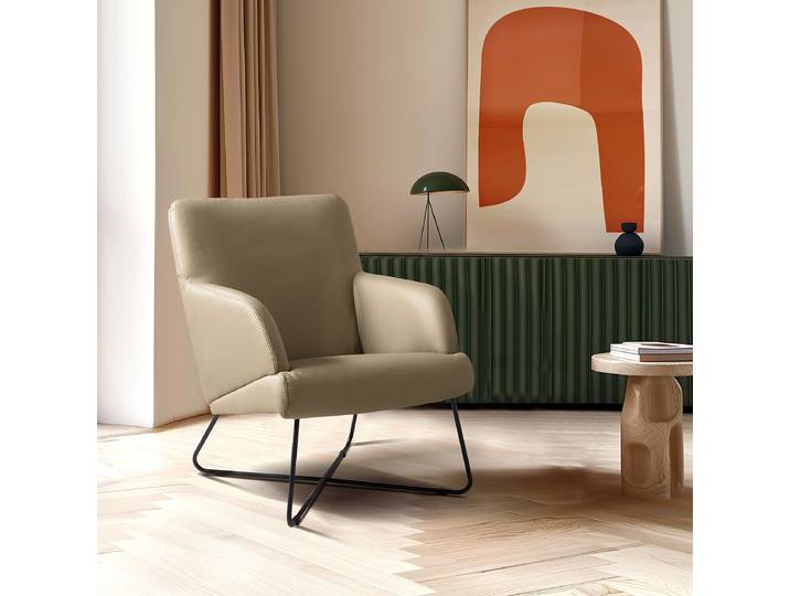 Sessel Grau Echtleder Mabel ohne Hocker 67 x 87 x 74cm