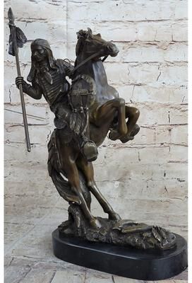 Bronzhaus Modern Art Detailed American Indian Chief Riding Horse Bronze Figurine Sculpture
