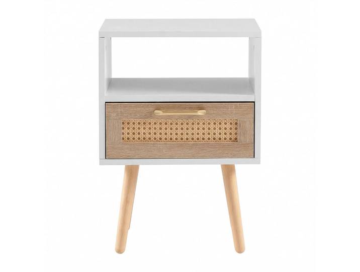 Urban Meuble Nachttisch weiß rattan nachttisch mit schublade, Weiß, 1 Schubladen, Rechteckig,Rechteckig, 40x55x30 cm, Schlafzimmer, Nachtkästchen
