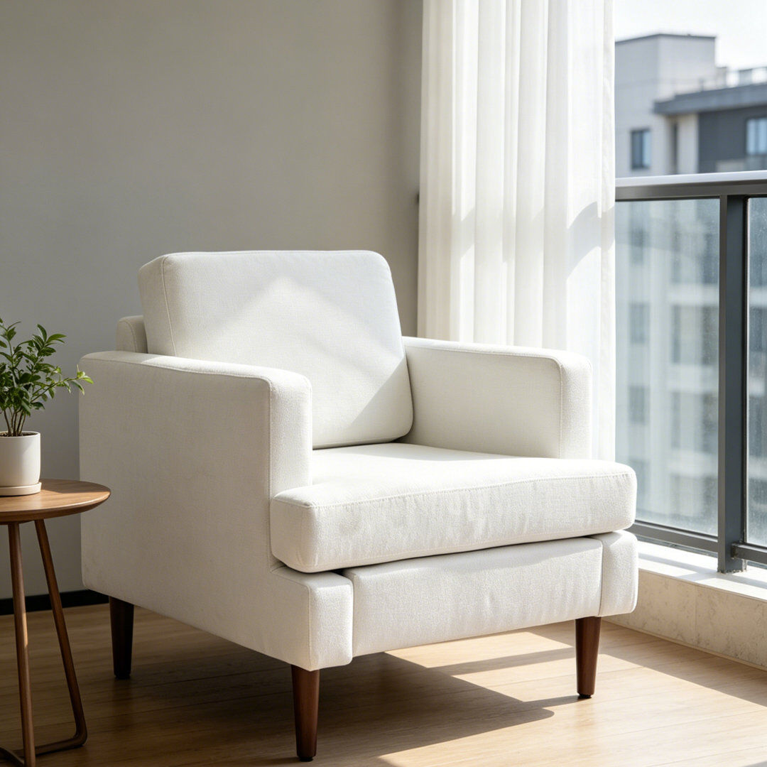 George Oliver Mid Century Modern Single Armchair Beige 80cm H X 76cm W X 64cm D
