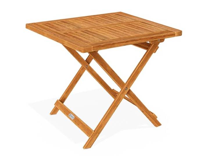 CASARIA Table d'appoint Pliante Bois Acacia 70x70x73cm\, max. 80 kg\, table basse pliable\, extérieur\, camping\, table balcon\, mobilier jardin\, table basse\, bois pré-huilé