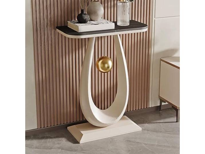 YTSJXN Konsolentisch schmal aus Steinplatte & Metall, moderner Flurtisch Sinterstein-Platte, Eingangsbereich, Schmaler console table, Stabile Eisenstruktur(White black,40X30X75CM)