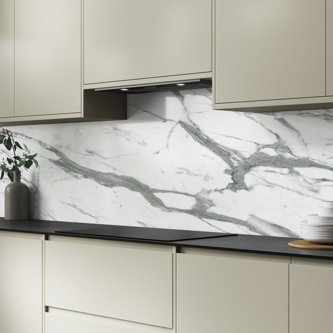 Wilsonart White Marble Aluminium  Kitchen Splashback White/Grey 305 cm x 75 cm