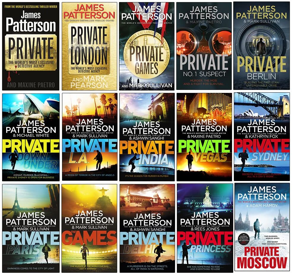 Arrow James Patterson Private Series 1-15 Books Collection Set (Private, London, Games, No. 1 Suspect, Berlin, Down Under, Private L. A., India &amp; MO