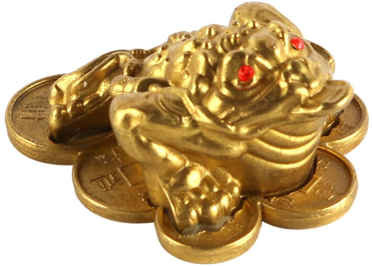 Dailygoods Gouden Geldkikker Feng Shui Decoratie van Messing B/D/H: 6,5 x 5 x 3 cm