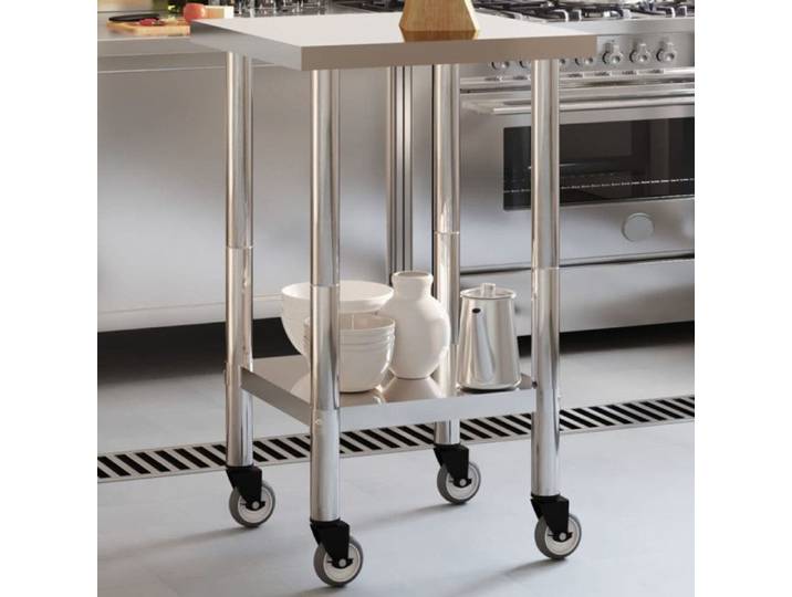 Table de travail de cuisine avec roues 55x55x85 cm inox