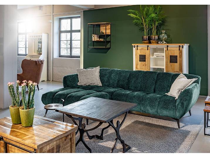 Ecksofa Caravela Blau Flachgewebe Florin 280 x 84 x 170cm Ottomane davorstehend links Modern