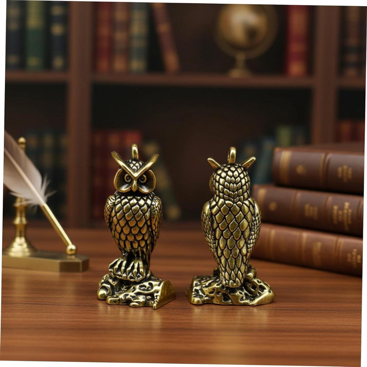 Set van 2 Messingkleurige Metalen Uil Beeldjes voor Tafeldecoratie