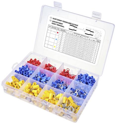 TRU COMPONENTS TC-11991832 Ringkabelschuh-Sortiment Teilisoliert 0.5mm² 6mm² Rot, Blau, Gelb 505St.