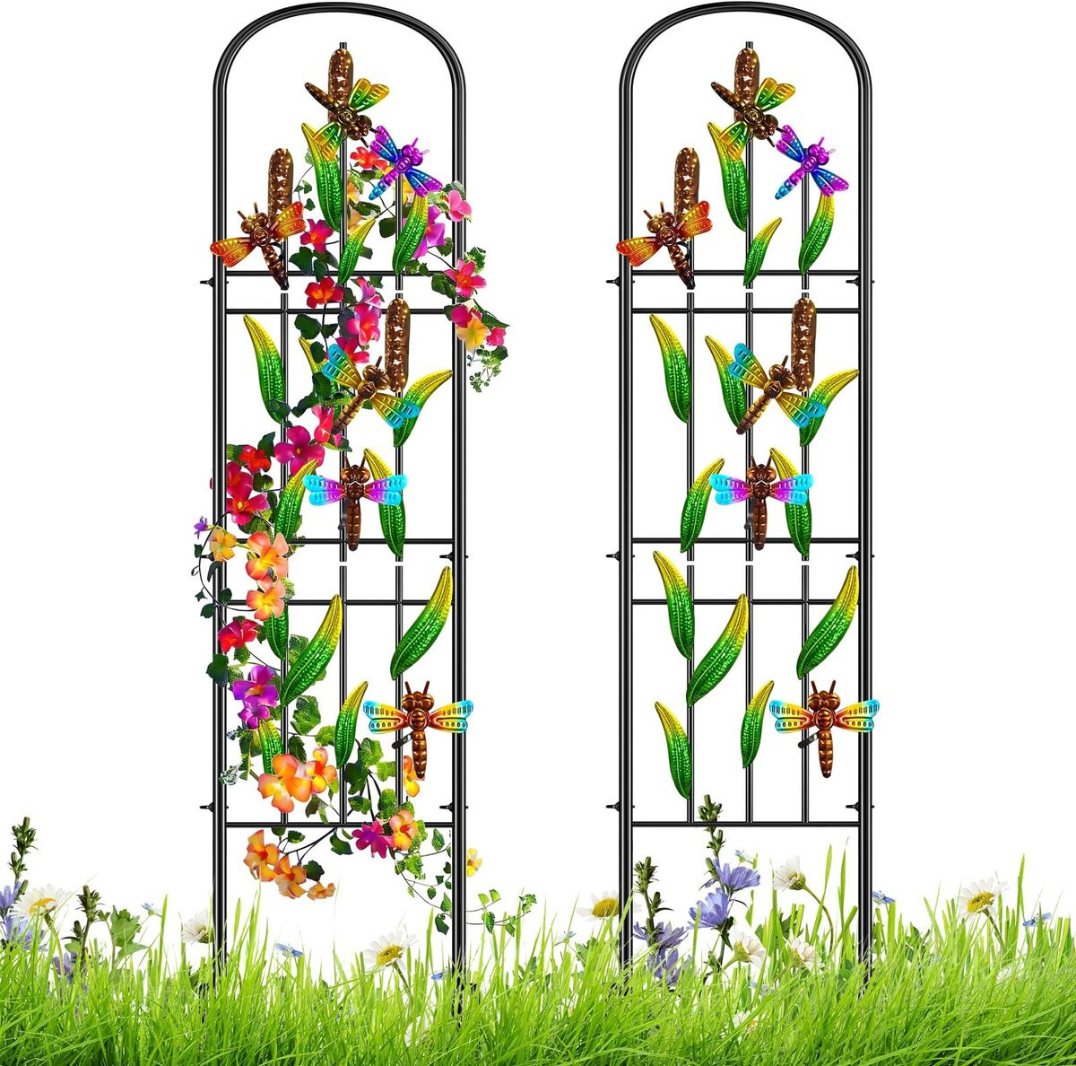 Dailygoods Rankgitter 2-delige set - Vrijstaand Tuinhekwerk - Metalen Plantensteun voor Rozen - 151,5 x 28 cm