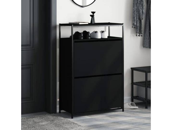 Clarence - TOP* Porte chaussures/ Armoire à chaussures - noir 75x34x112 cm - bois d'ingénierie EU1914