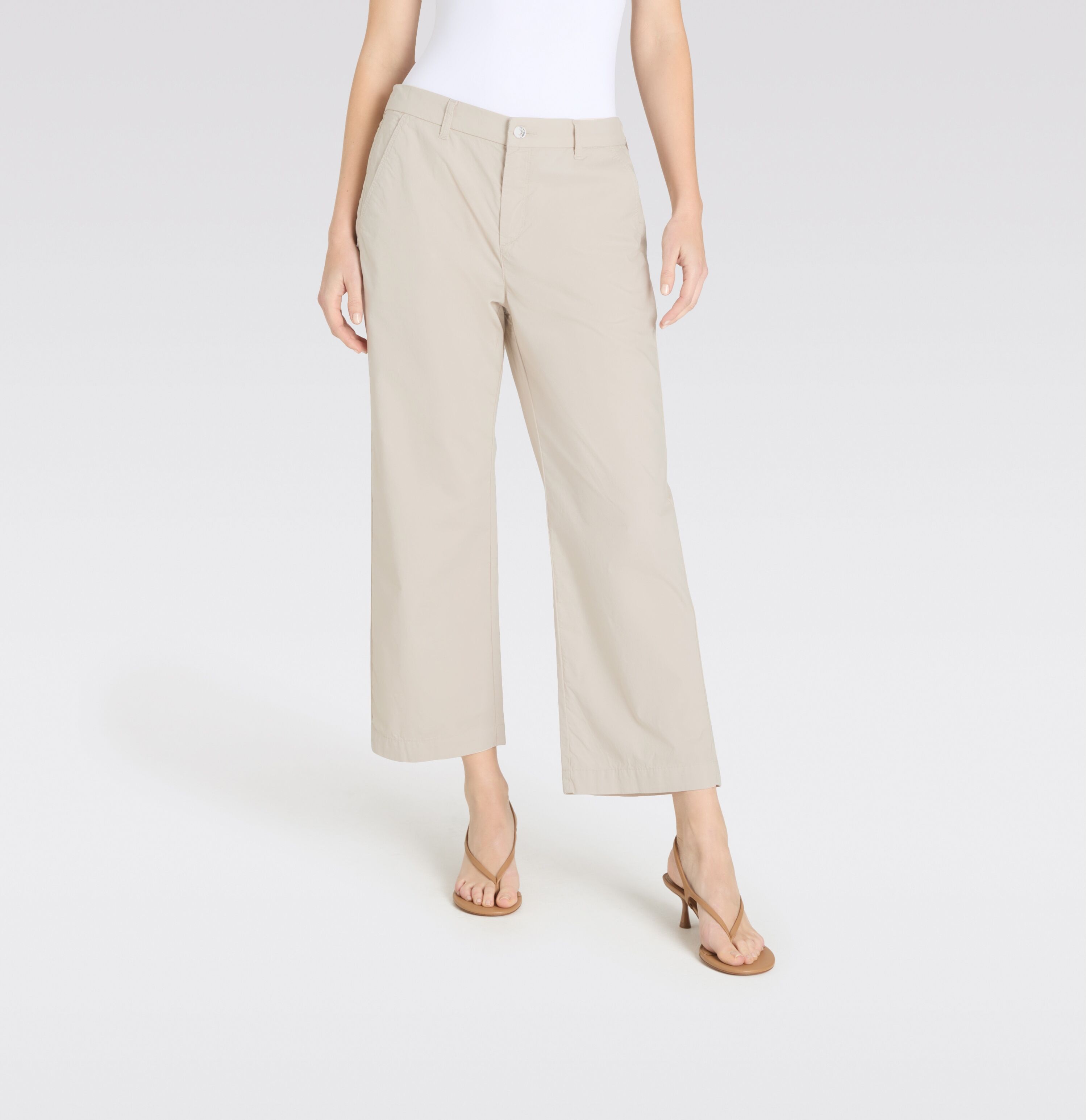 Schlaghose MAC "CARI", Damen, Gr. 38, N-Gr, beige (pumice stone ppt), Web, Obermaterial: 97% Baumwolle, 3% Elasthan, lang, Hosen Schlaghose