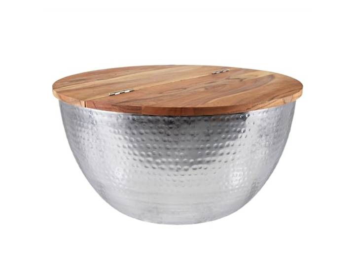 Riess Ambiente Couchtisch Orient Storage 60cm - Natur Silber - Akazienholz Massiv, montiert, Stauraum, hochwertig, individuelle Maserung, Eyecatcher, für Sofa, aufklappbare Tischplatte