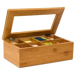 relaxdays Bambus-Teebox mit 8 Fächern braun