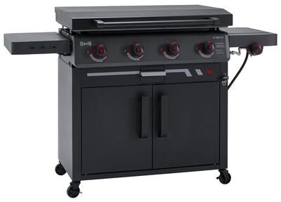 850074723738 "FEASTO 36"" 4-Burner Propane Gas Griddle with Side Burner and Cabinet, Outdoor Flat Top Grill with Foldable Side Table"