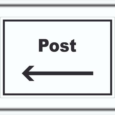 HB-Druck Post Aufkleber mit Text und Richtungspfeil links Annahme Brief Paket waagerecht A9 (37x52mm)