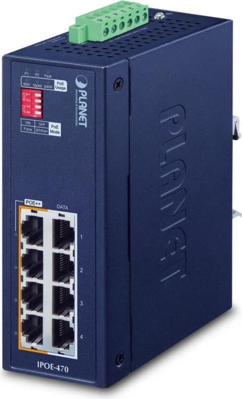 Planet Technology Corp. IPOE-470-12V PLANET Industrial 4-Port GE 802.3bt PoE++ Injector Hub