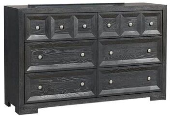 Benjara Kizie Wide Dresser, 6 Drawers, Weathered Black Solid Wood, 62 Inch