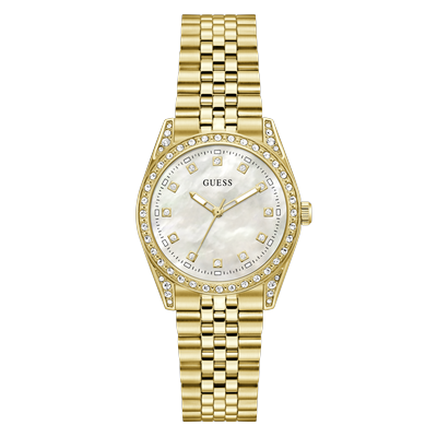 Quarzuhr GUESS "JADA", gold (goldfarben, weiß, goldfarben), Armbanduhren, Damen, goldfarben, Quarzuhr, Armbanduhr, Damenuhr, Edelstahlarmband, analog